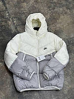 Зимняя белая мужская куртка Nike Storm-Fit  Стильный пуховик Найк- белого  цвета с утеплённым капюшоном