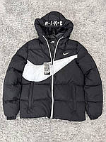 Чоловіча зимова куртка Nike Стильний пуховик Найк чорного кольору з капюшоном