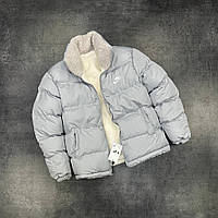 Зимова двостороння сірі чоловіча куртка Nike / Стильний пуховик Найк