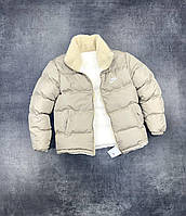 Зимова двостороння бежева чоловіча куртка Nike / Стильний пуховик Найк