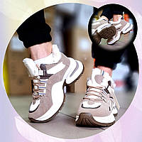 Жіночі зимові кросівки Violeta кольору мокко з білими вставками на хутрі