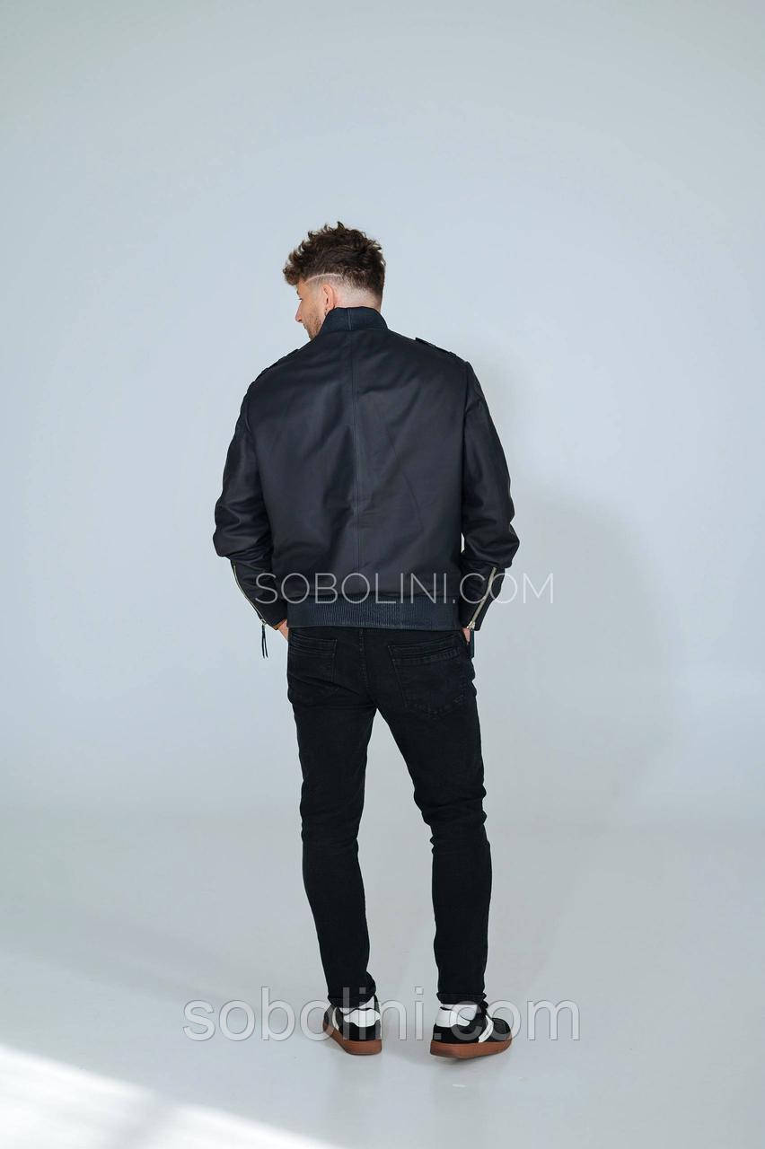 Куртка з італійської шкіри, темно синього кольору, фото 1