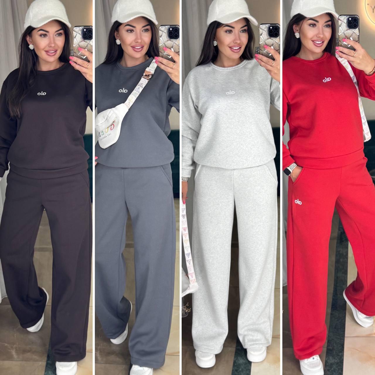 Теплий стильний якісний костюм Тканина Трьохнитка на Флісі Мод : 771-1103 Кольори: шоколад, графіт, меланж, червоний, фото 1