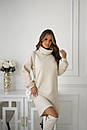Жіноча бежева ангорова вільна сукня з вишивкою, фото 3