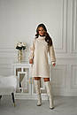 Жіноча бежева ангорова вільна сукня з вишивкою, фото 5