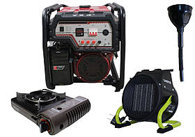 Бензиновий генератор EF Power YH6500S-IV + газова плитка Orcamp CK-505 + електричний обігрівач Gardyer HE2000