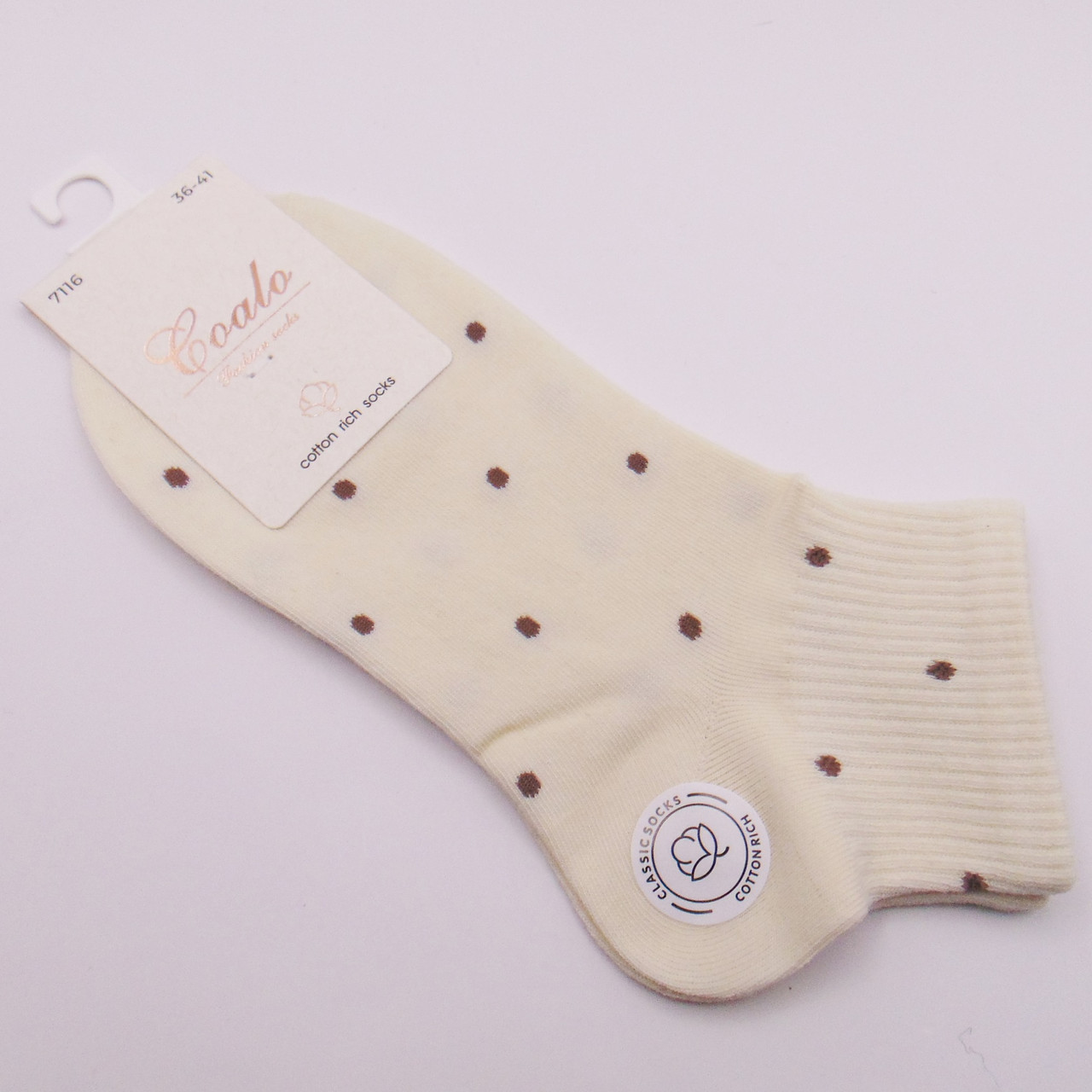 Щільні бавовняні шкарпетки в горошок 36-41 молочні Coalo 7116, фото 1