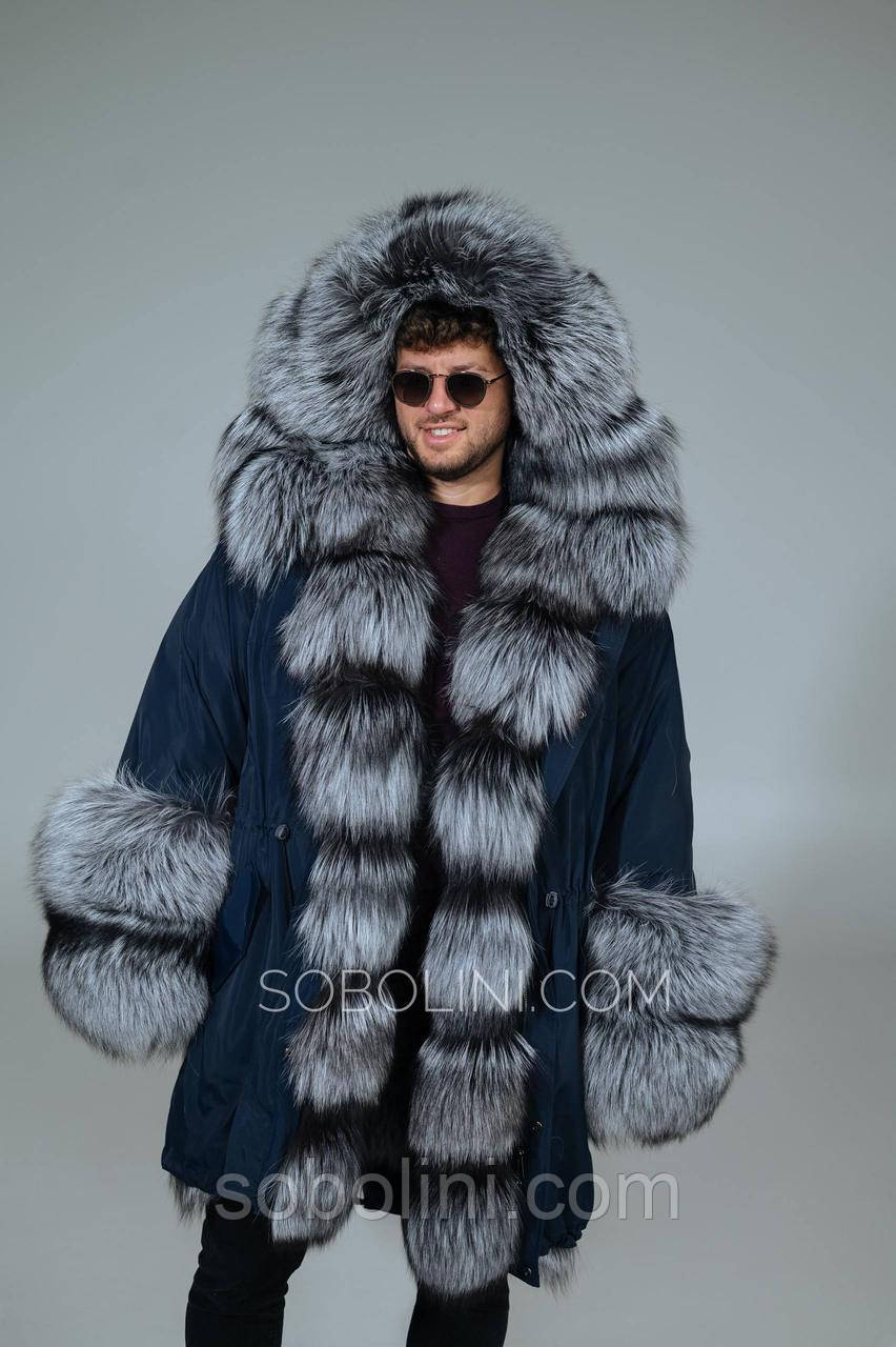 Чоловіча парка повністю з хутром всередині silver fox, фото 1