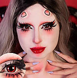 Червоні Кольорові Контактні Лінзи Матерія Блек | Лінзи для краси | Крейзи/Косплей/Хэллоуин| Для светлых - черных глаз, фото 4