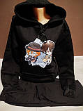 Дитяче утеплене худі "Аніме Бродячі собаки Дазай і Чуя" Японія для дівчинки підлітка 13-18 років чорне, фото 4