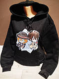 Дитяче утеплене худі "Аніме Бродячі собаки Дазай і Чуя" Японія для дівчинки підлітка 13-18 років чорне, фото 3