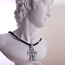 Чоловічий срібний хрестик на шовковому шнурку з срібними вставками. Цепочка шовкова із хрестиком. 55 см, фото 2