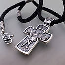 Чоловічий срібний хрестик на шовковому шнурку з срібними вставками. Цепочка шовкова із хрестиком. 55 см, фото 7