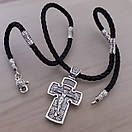 Чоловічий срібний хрестик на шовковому шнурку з срібними вставками. Цепочка шовкова із хрестиком. 55 см, фото 8