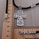 Чоловічий срібний хрестик на шовковому шнурку з срібними вставками. Цепочка шовкова із хрестиком. 55 см, фото 5