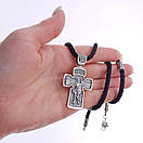 Чоловічий срібний хрестик на шовковому шнурку з срібними вставками. Цепочка шовкова із хрестиком. 55 см, фото 3