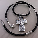 Чоловічий срібний хрестик на шовковому шнурку з срібними вставками. Цепочка шовкова із хрестиком. 55 см, фото 6