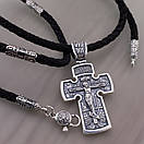 Чоловічий срібний хрестик на шовковому шнурку з срібними вставками. Цепочка шовкова із хрестиком. 55 см, фото 9
