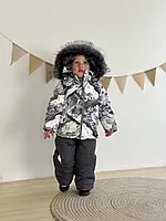 Детский зимний комплект (куртка + штаны) "Альпы" с серым полукомбинезоном 86-92см