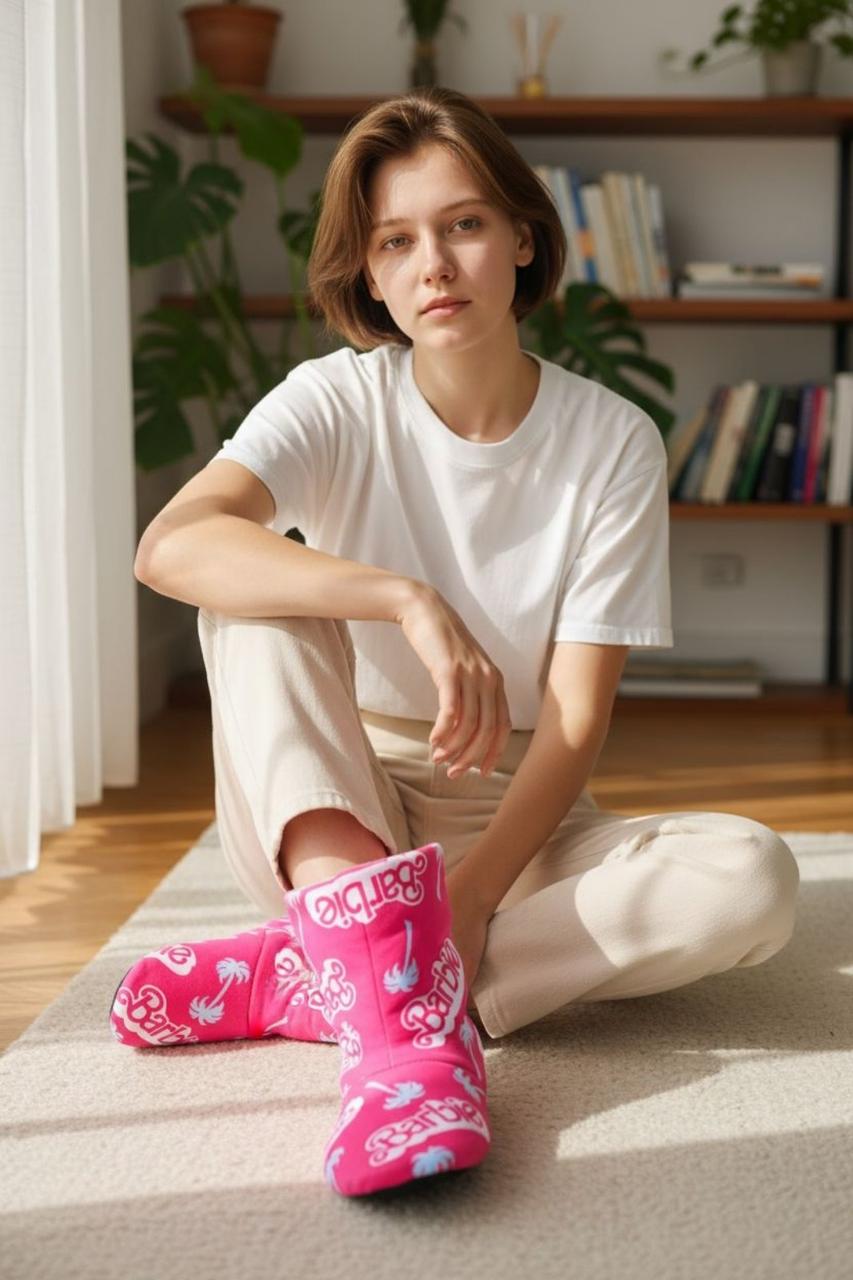 Жіночі домашні капці чобітки рожеві теплі уги, фото 1