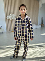Домашня піжама для хлопчика. Дитяча фланелева тепла піжама на ґудзиках для дому та сну.