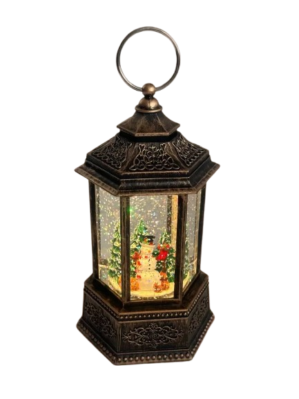 Новорічний музичний ліхтар підвісний зі снігом та підсвічуванням USB+батарейки N0091, фото 1