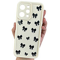 Чехол для Xiaomi Redmi 12 молочный с принтом с объемными бортами чехол с черными бантиками