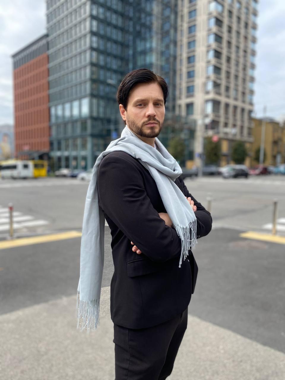 Чоловічий світло-сірий, шарф, великий чоловічий котоновий шарф "Мілан" від My scarf, розмір 180 на 60 см, фото 1