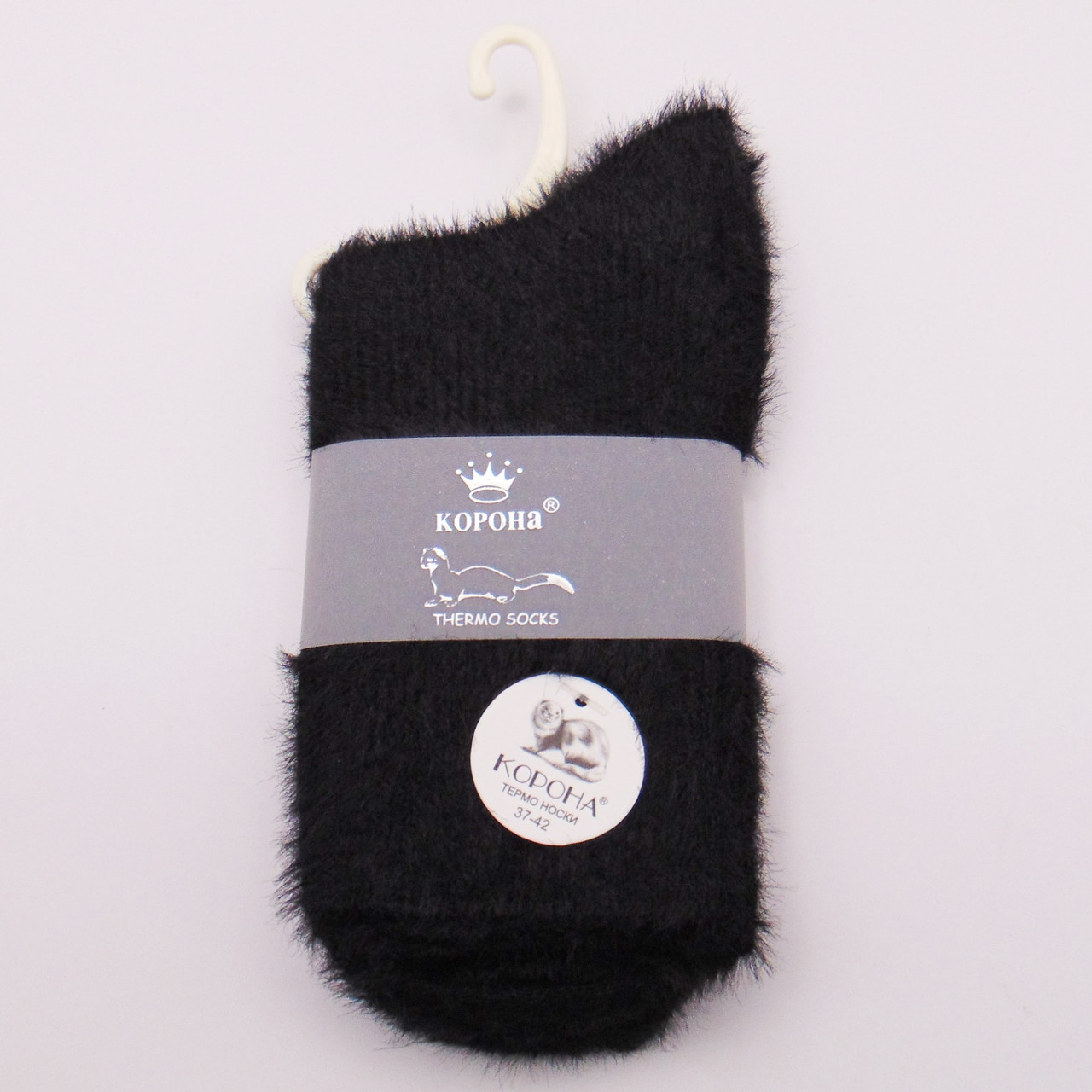 Пухнасті норкові шкарпетки термо 37-42 чорні Корона 2221, фото 1
