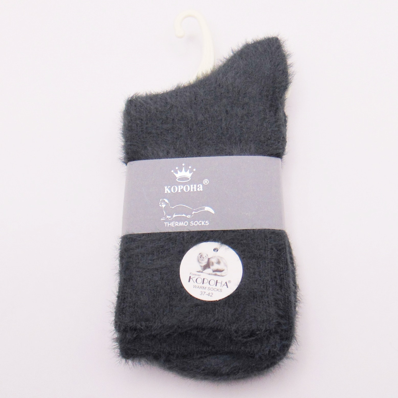 Пухнасті норкові шкарпетки термо 37-42 сірі Корона 2221, фото 1