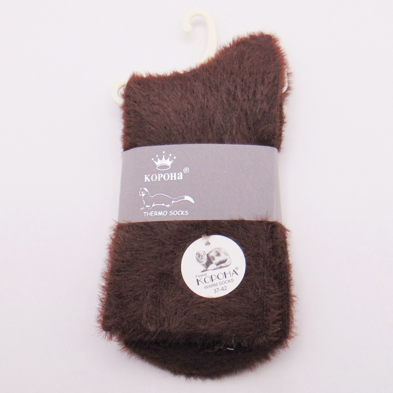Пухнасті норкові шкарпетки термо 37-42 коричневі Корона 2221, фото 1