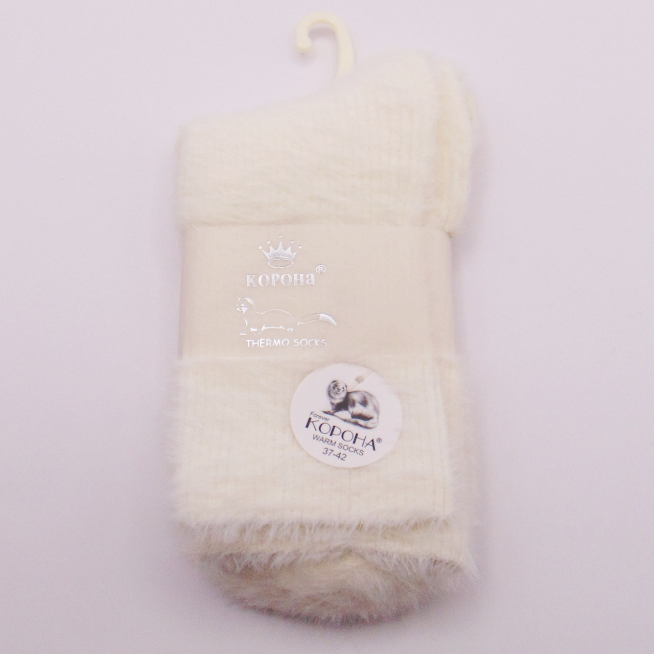 Пухнасті норкові шкарпетки термо 37-42 молочні Корона 2221, фото 1