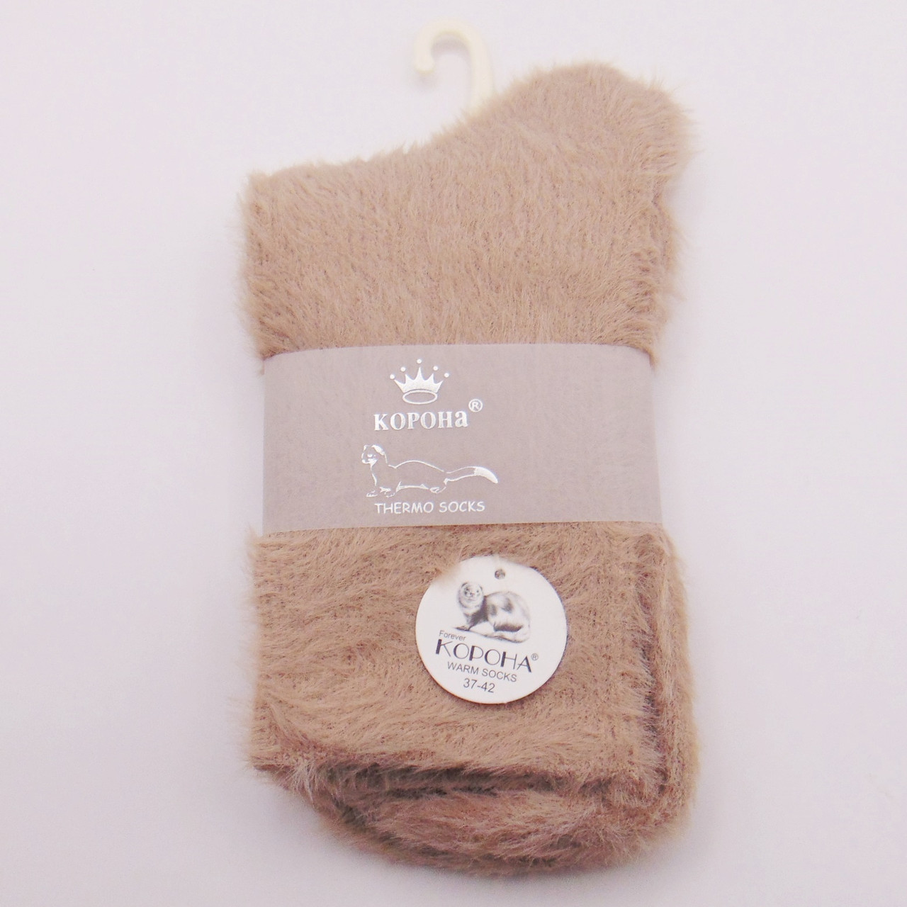 Пухнасті норкові шкарпетки термо 37-42 бежеві Корона 2221, фото 1