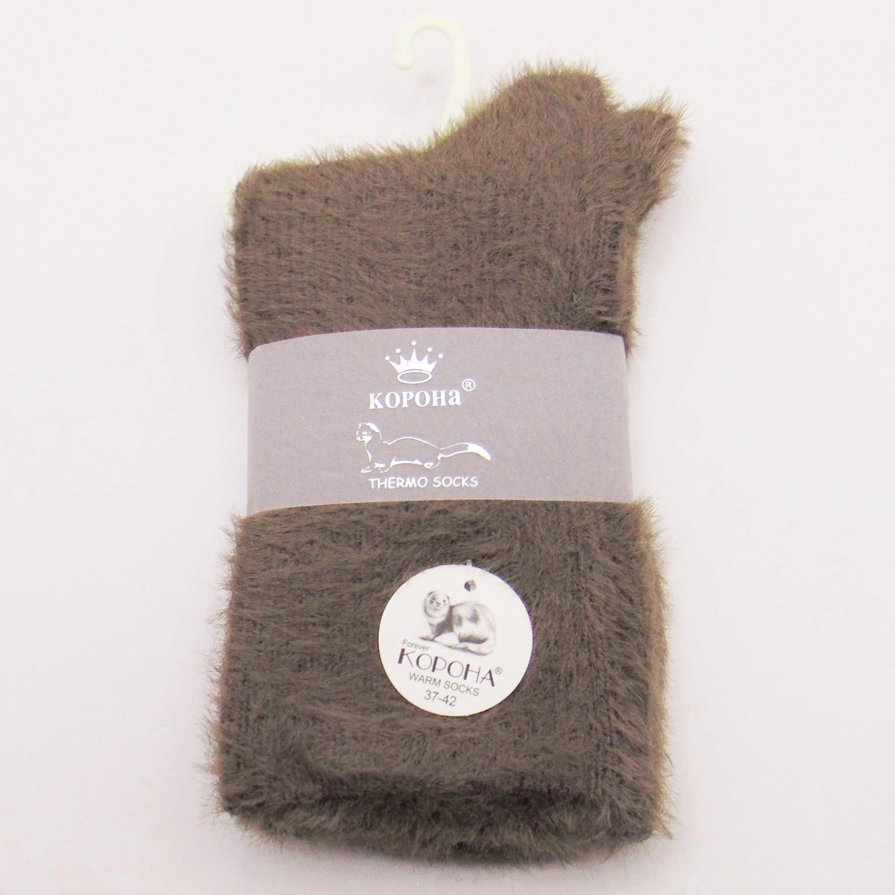 Пухнасті норкові шкарпетки термо 37-42 капучино Корона 2221, фото 1