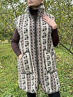 Жилет подовжений (жилетка, безрукавка) з натуральної овчини з візерунко (50-62 р.)