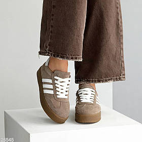 Комбіновані Бежеві кеди натуральна замша+шкіра з білими вставками