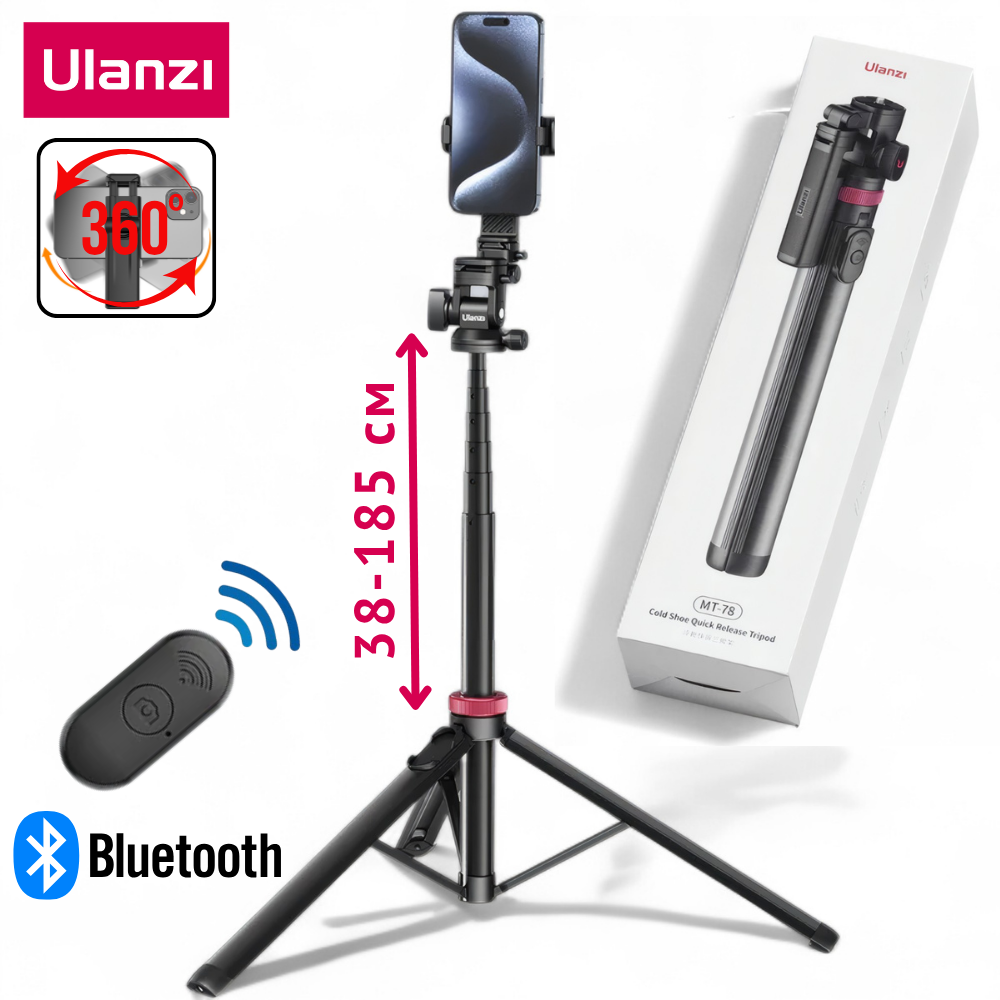 Штатив трипод для телефону з пультом Bluetooth високий телескопічний 38-185 см Ulanzi Tripod 3-в-1 MT-78, фото 1