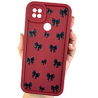 Чехол для Xiaomi Redmi 9C бордовый с принтом с объемными бортами чехол с черными бантиками