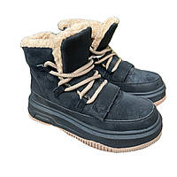 Уггі зимові для дівчинки 27-32 чорні | Дитячі уггі з екошкіри на високій підошві