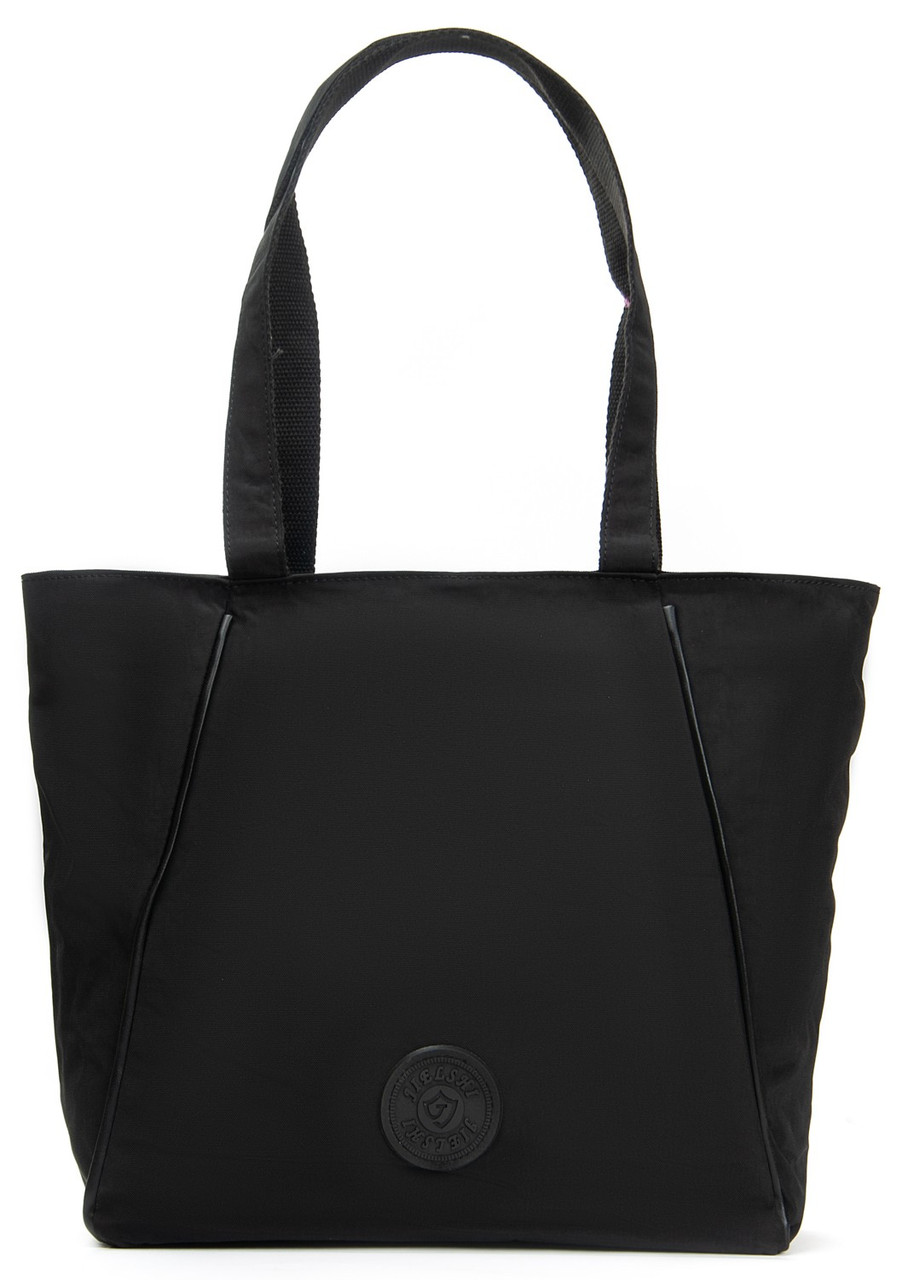 Сумка жіноча тканинна велика чорна на один відділ на плече шоппер текстильна на блискавці з кишенями Jielshi 3768