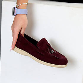 Замшеві лофери мокасини натуральна замша колір Марсала