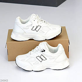 Ефектні міксові білі кросівки у стилі спорт-шик натуральна шкіра