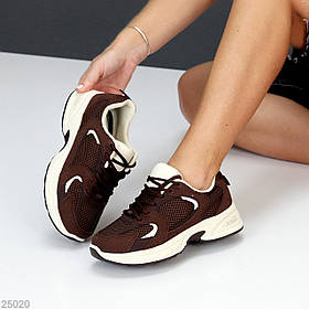 Комбіновані кросівки натуральна шкіра + замша + текстиль Шоколад