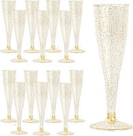 Пластикові келихи для шампанського 150 мл із золотими блискітками 30 шт для весіль вечірок банкетів