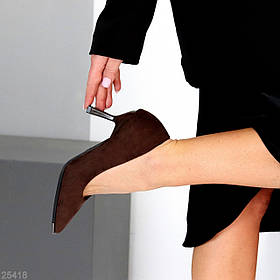 Елегантні замшеві люксові туфлі човники на шпильці колір Шоколад