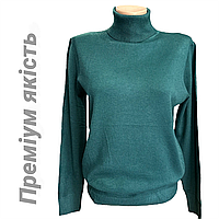 Качественная женская водолазка кашемир с воротником, цвет изумрудный р.48/52