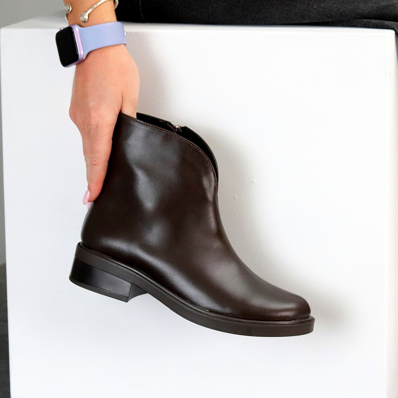 Шикарні черевики натуральна шкіра колір Шоколад стильний мінімалізм, фото 1