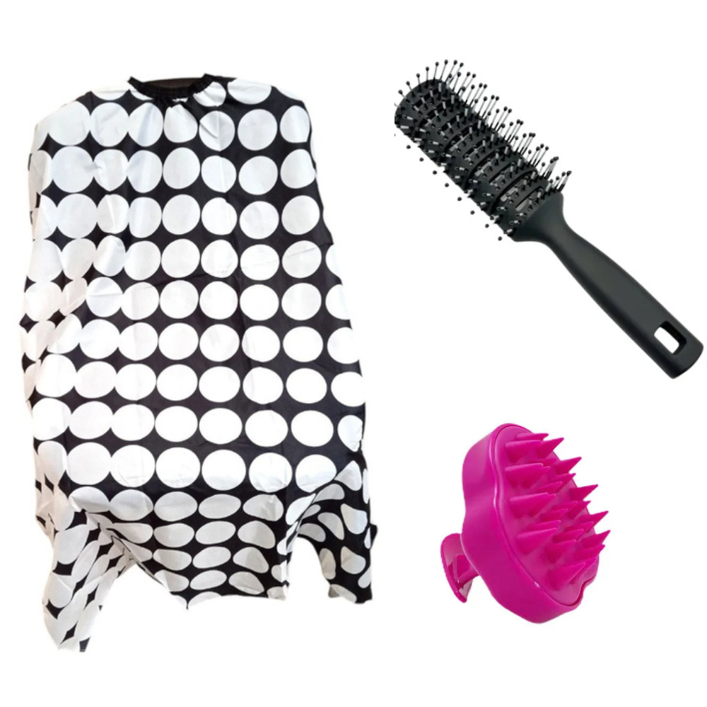 Набір "Класика та Догляд" Proline 3 в 1: Скелетна щітка P-53, Пеньюар "Горох"  та Щітка для шампуню