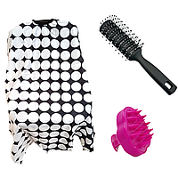 Набір "Класика та Догляд" Proline 3 в 1: Скелетна щітка P-53, Пеньюар "Горох"  та Щітка для шампуню