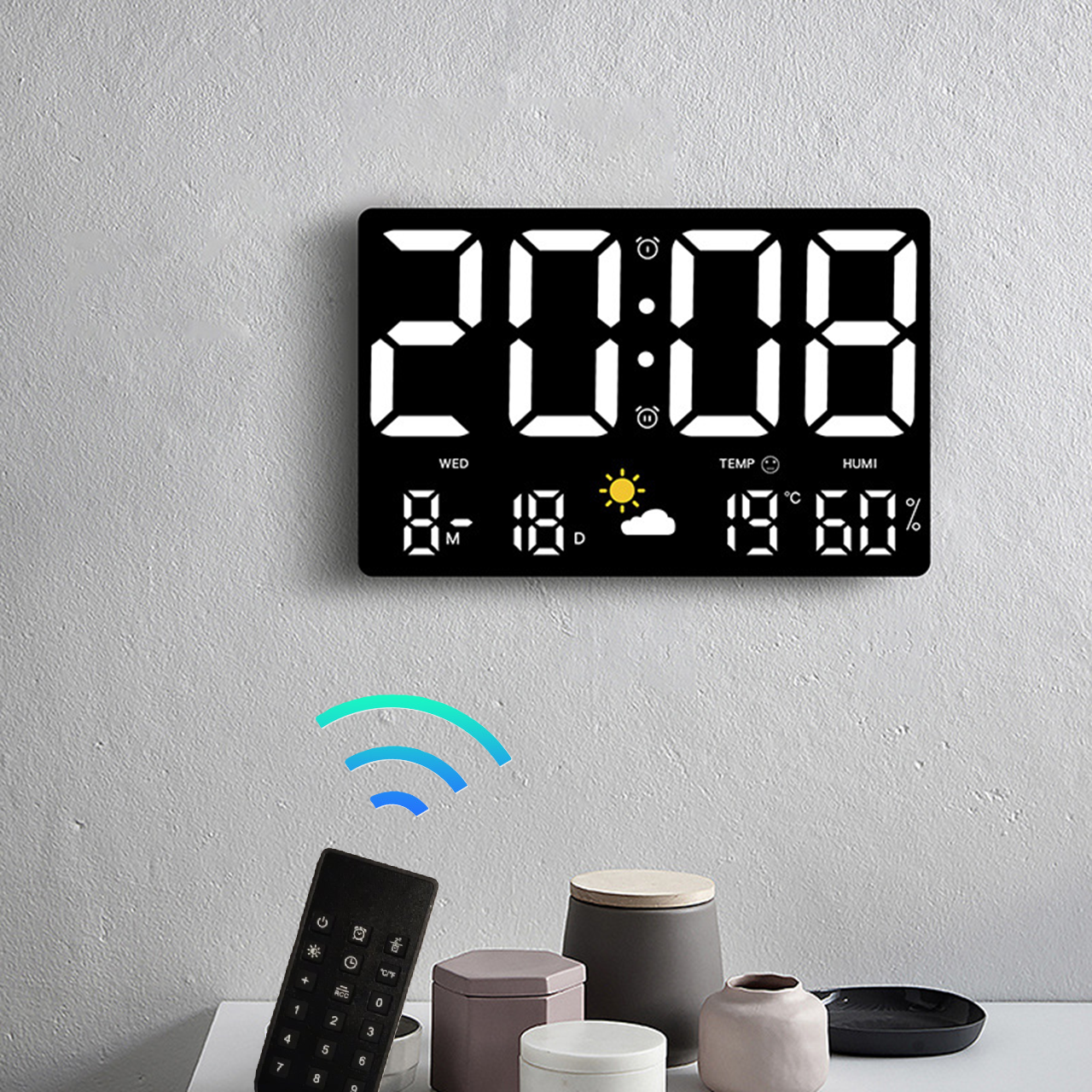 Годинник Deepfox GH-8012 LED цифровий електронний настінний/настільний Будильник Дата Температура Вологість 24,8х15,8см білий, фото 1